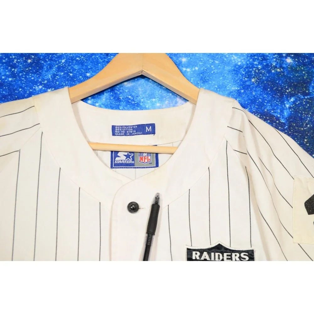 Vintage Starter LA Oakland Raiders Jersey‎ Mens Medium Pinstripe White NFL 90s